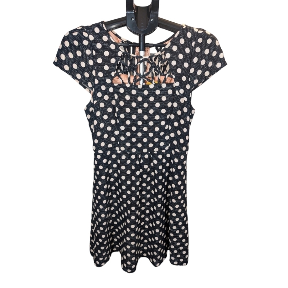 Anthropologie Maeve Nikola Black & White Polka Dot Lattice Dress Size 4